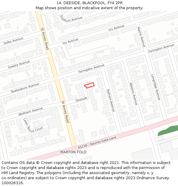 14, DEESIDE, BLACKPOOL, FY4 2PR: Location map and indicative extent of plot