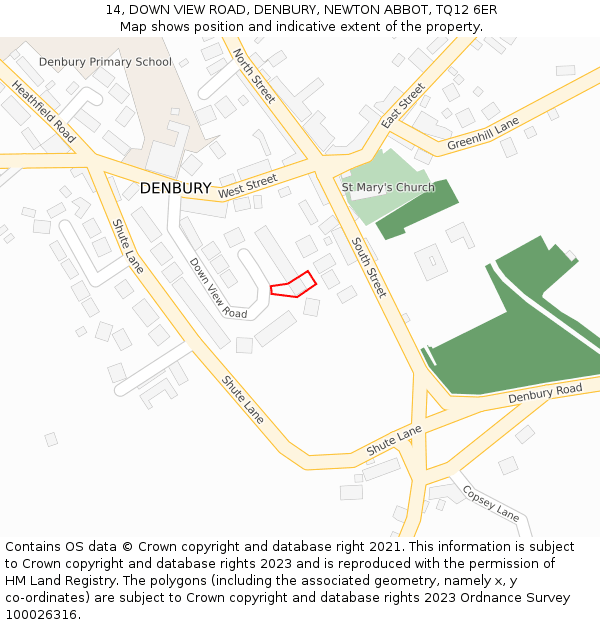 14, DOWN VIEW ROAD, DENBURY, NEWTON ABBOT, TQ12 6ER: Location map and indicative extent of plot