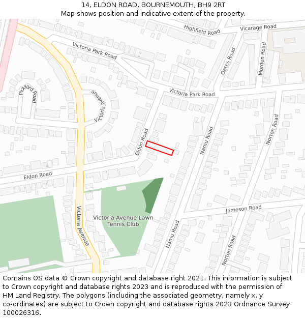 14, ELDON ROAD, BOURNEMOUTH, BH9 2RT: Location map and indicative extent of plot