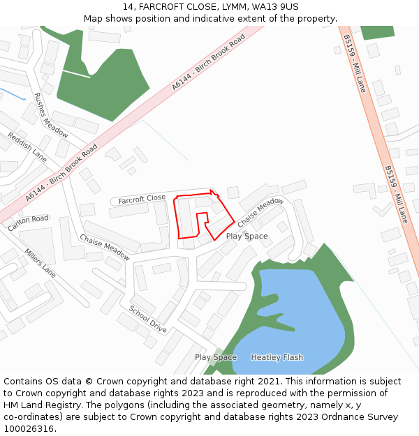 14, FARCROFT CLOSE, LYMM, WA13 9US: Location map and indicative extent of plot