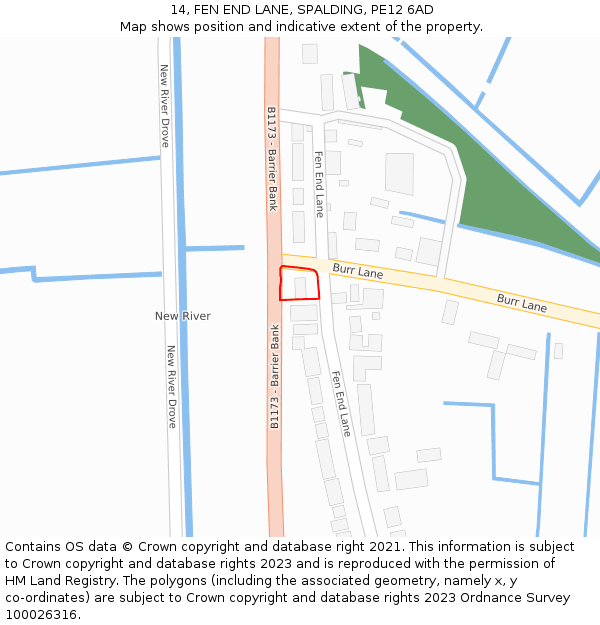 14, FEN END LANE, SPALDING, PE12 6AD: Location map and indicative extent of plot