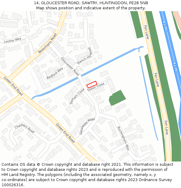 14, GLOUCESTER ROAD, SAWTRY, HUNTINGDON, PE28 5NB: Location map and indicative extent of plot