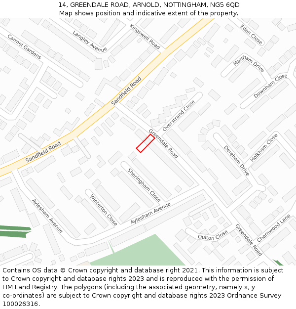 14, GREENDALE ROAD, ARNOLD, NOTTINGHAM, NG5 6QD: Location map and indicative extent of plot