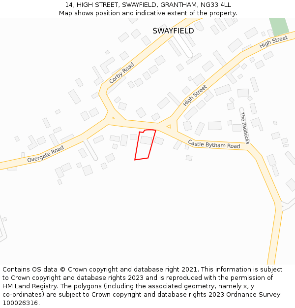 14, HIGH STREET, SWAYFIELD, GRANTHAM, NG33 4LL: Location map and indicative extent of plot