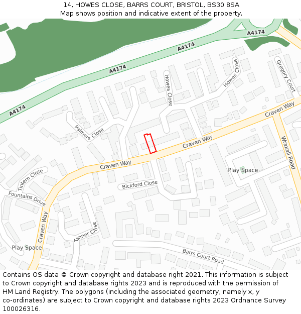 14, HOWES CLOSE, BARRS COURT, BRISTOL, BS30 8SA: Location map and indicative extent of plot