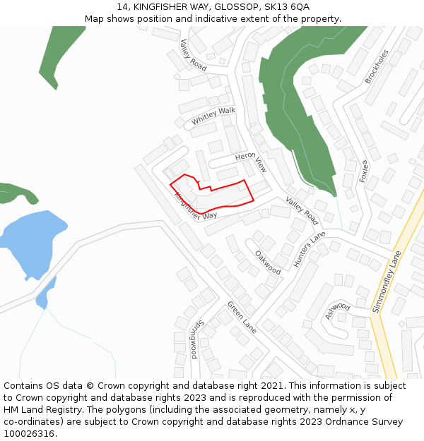 14, KINGFISHER WAY, GLOSSOP, SK13 6QA: Location map and indicative extent of plot