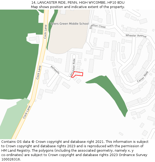 14, LANCASTER RIDE, PENN, HIGH WYCOMBE, HP10 8DU: Location map and indicative extent of plot