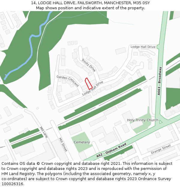 14, LODGE HALL DRIVE, FAILSWORTH, MANCHESTER, M35 0SY: Location map and indicative extent of plot