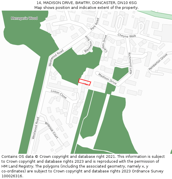 14, MADISON DRIVE, BAWTRY, DONCASTER, DN10 6SG: Location map and indicative extent of plot