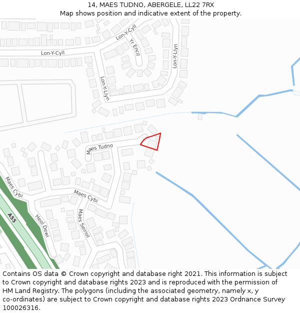 14, MAES TUDNO, ABERGELE, LL22 7RX: Location map and indicative extent of plot