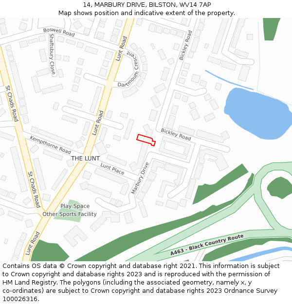 14, MARBURY DRIVE, BILSTON, WV14 7AP: Location map and indicative extent of plot