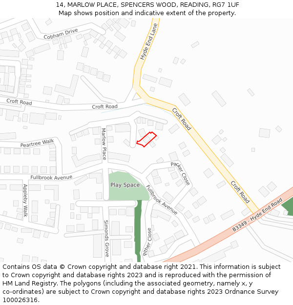 14, MARLOW PLACE, SPENCERS WOOD, READING, RG7 1UF: Location map and indicative extent of plot