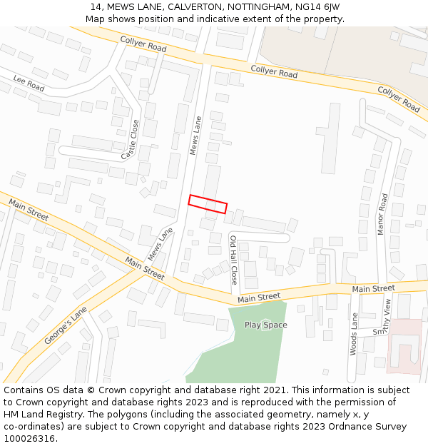 14, MEWS LANE, CALVERTON, NOTTINGHAM, NG14 6JW: Location map and indicative extent of plot