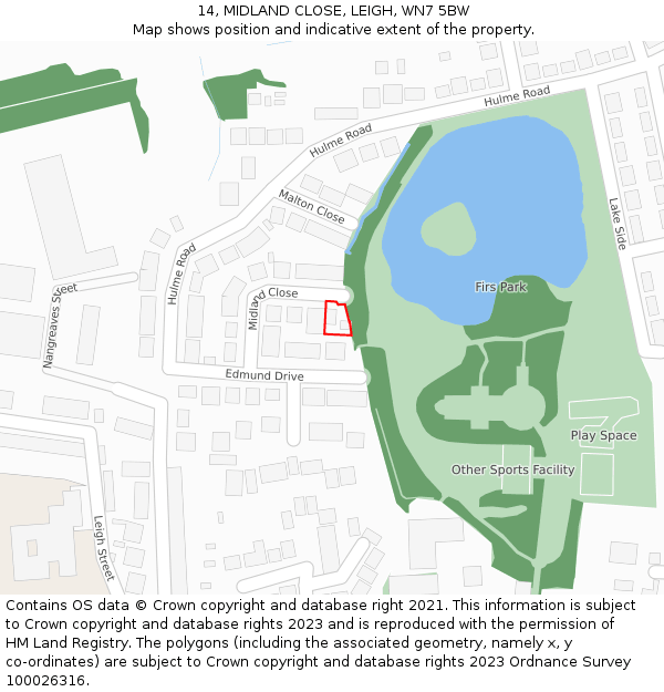 14, MIDLAND CLOSE, LEIGH, WN7 5BW: Location map and indicative extent of plot