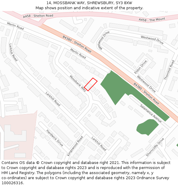 14, MOSSBANK WAY, SHREWSBURY, SY3 8XW: Location map and indicative extent of plot