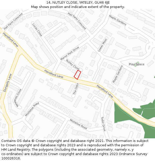 14, NUTLEY CLOSE, YATELEY, GU46 6JE: Location map and indicative extent of plot