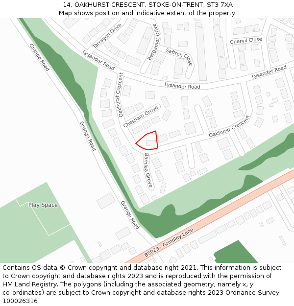 14, OAKHURST CRESCENT, STOKE-ON-TRENT, ST3 7XA: Location map and indicative extent of plot