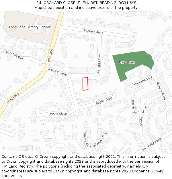 14, ORCHARD CLOSE, TILEHURST, READING, RG31 6YS: Location map and indicative extent of plot