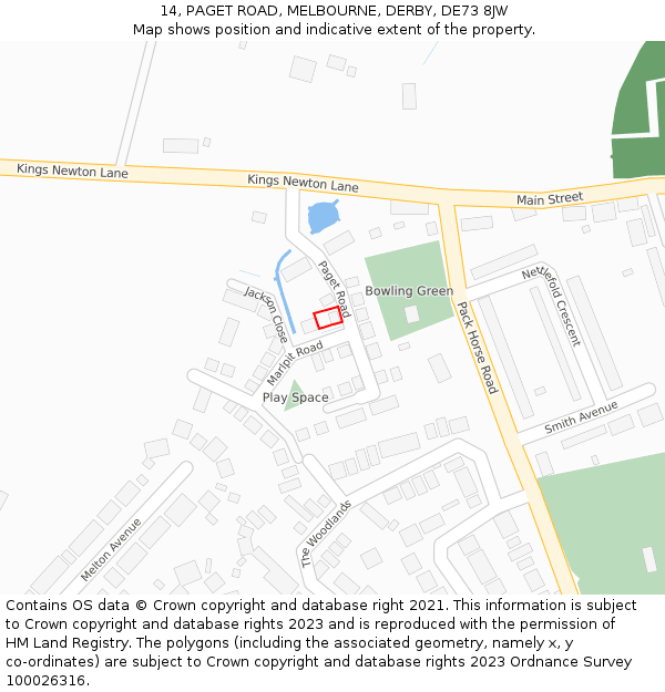 14, PAGET ROAD, MELBOURNE, DERBY, DE73 8JW: Location map and indicative extent of plot