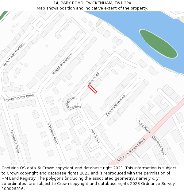 14, PARK ROAD, TWICKENHAM, TW1 2PX: Location map and indicative extent of plot