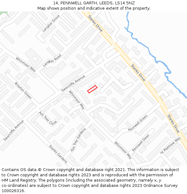 14, PENNWELL GARTH, LEEDS, LS14 5NZ: Location map and indicative extent of plot