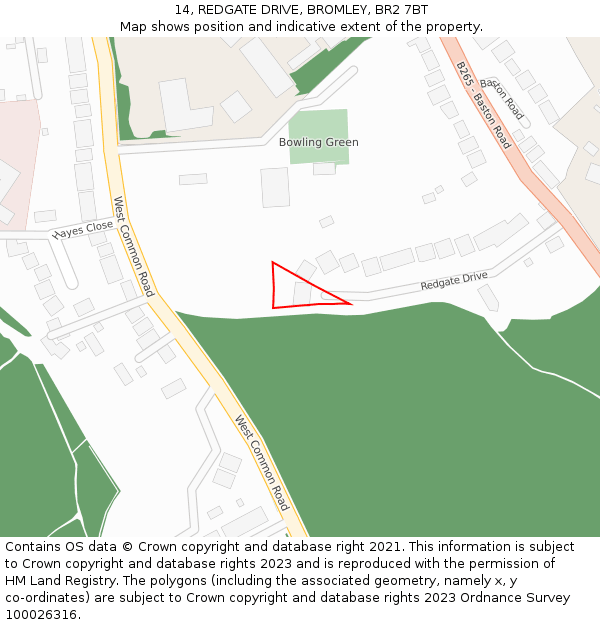 14, REDGATE DRIVE, BROMLEY, BR2 7BT: Location map and indicative extent of plot