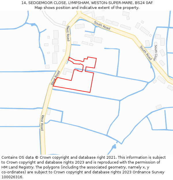 14, SEDGEMOOR CLOSE, LYMPSHAM, WESTON-SUPER-MARE, BS24 0AF: Location map and indicative extent of plot