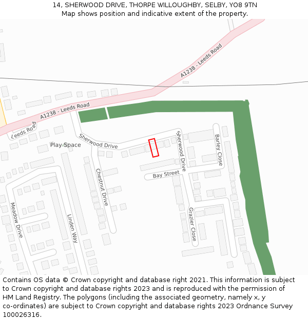 14, SHERWOOD DRIVE, THORPE WILLOUGHBY, SELBY, YO8 9TN: Location map and indicative extent of plot