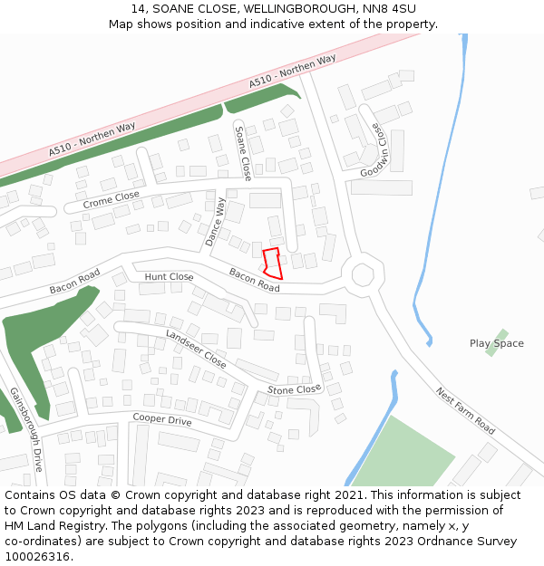 14, SOANE CLOSE, WELLINGBOROUGH, NN8 4SU: Location map and indicative extent of plot