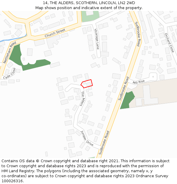 14, THE ALDERS, SCOTHERN, LINCOLN, LN2 2WD: Location map and indicative extent of plot