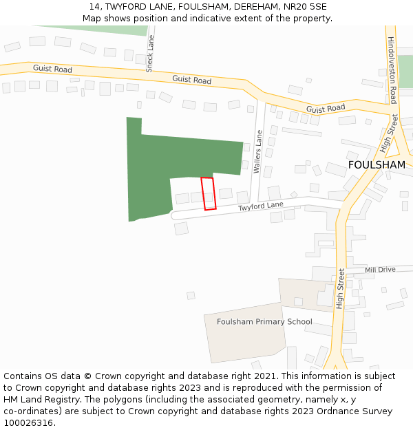 14, TWYFORD LANE, FOULSHAM, DEREHAM, NR20 5SE: Location map and indicative extent of plot