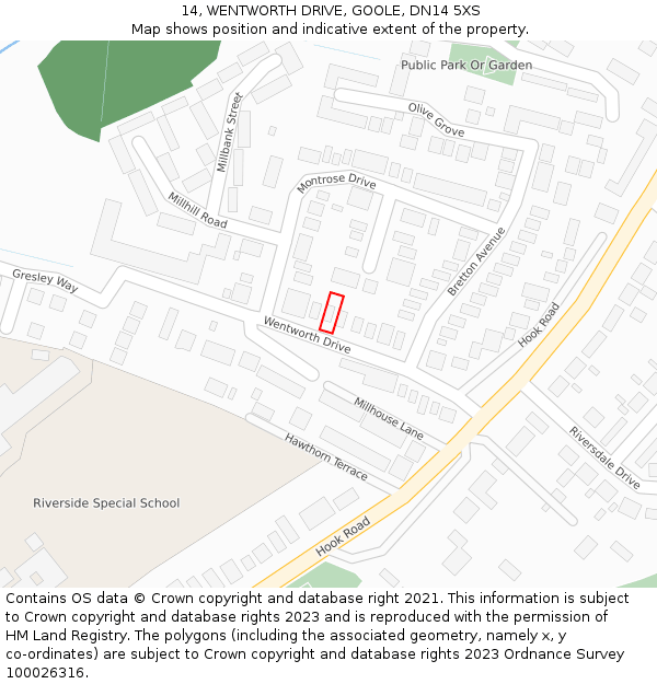 14, WENTWORTH DRIVE, GOOLE, DN14 5XS: Location map and indicative extent of plot