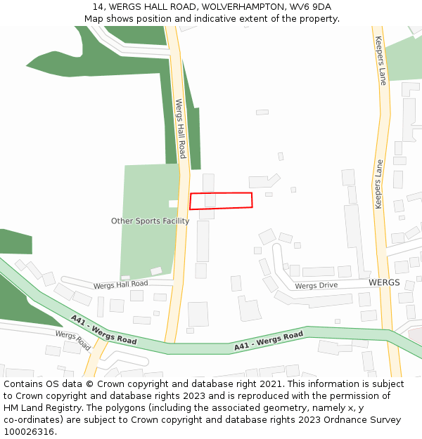 14, WERGS HALL ROAD, WOLVERHAMPTON, WV6 9DA: Location map and indicative extent of plot