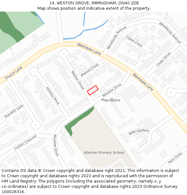 14, WESTON GROVE, IMMINGHAM, DN40 2DE: Location map and indicative extent of plot