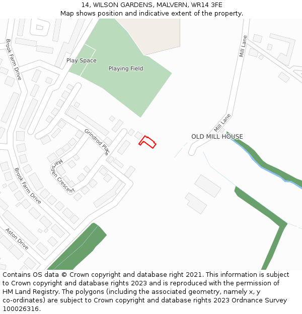 14, WILSON GARDENS, MALVERN, WR14 3FE: Location map and indicative extent of plot