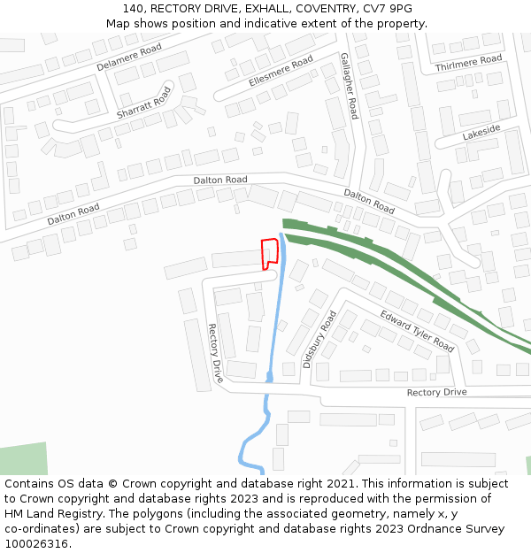 140, RECTORY DRIVE, EXHALL, COVENTRY, CV7 9PG: Location map and indicative extent of plot