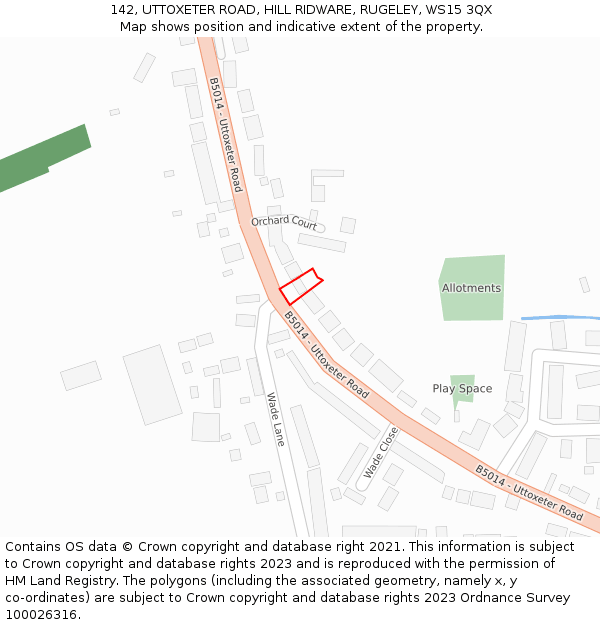 142, UTTOXETER ROAD, HILL RIDWARE, RUGELEY, WS15 3QX: Location map and indicative extent of plot