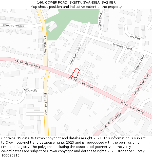 146, GOWER ROAD, SKETTY, SWANSEA, SA2 9BR: Location map and indicative extent of plot
