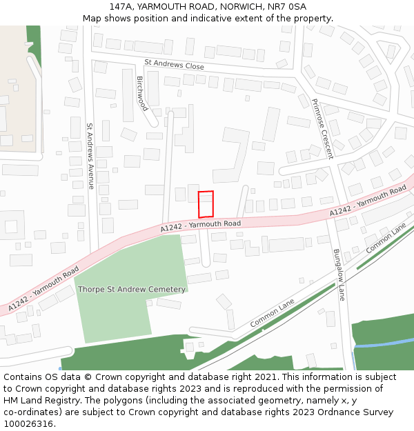 147A, YARMOUTH ROAD, NORWICH, NR7 0SA: Location map and indicative extent of plot