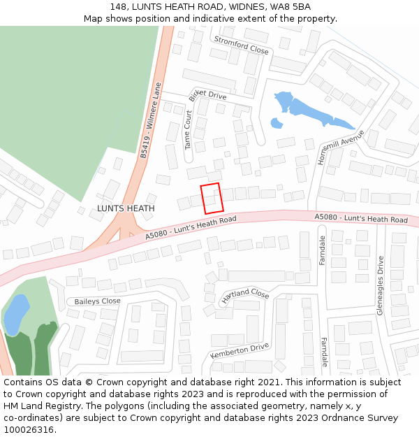 148, LUNTS HEATH ROAD, WIDNES, WA8 5BA: Location map and indicative extent of plot