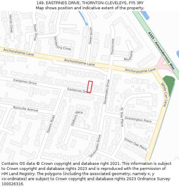 149, EASTPINES DRIVE, THORNTON-CLEVELEYS, FY5 3RY: Location map and indicative extent of plot