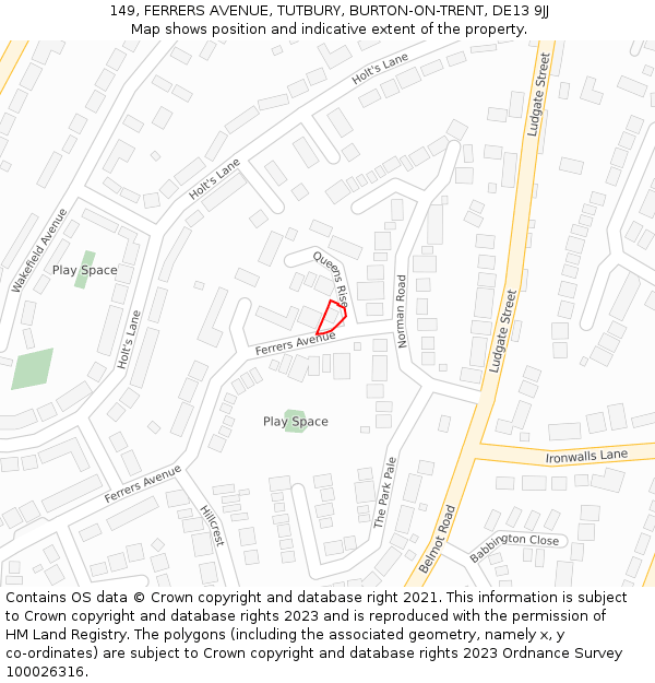 149, FERRERS AVENUE, TUTBURY, BURTON-ON-TRENT, DE13 9JJ: Location map and indicative extent of plot