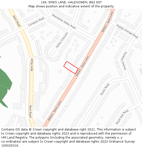 149, SPIES LANE, HALESOWEN, B62 9ST: Location map and indicative extent of plot