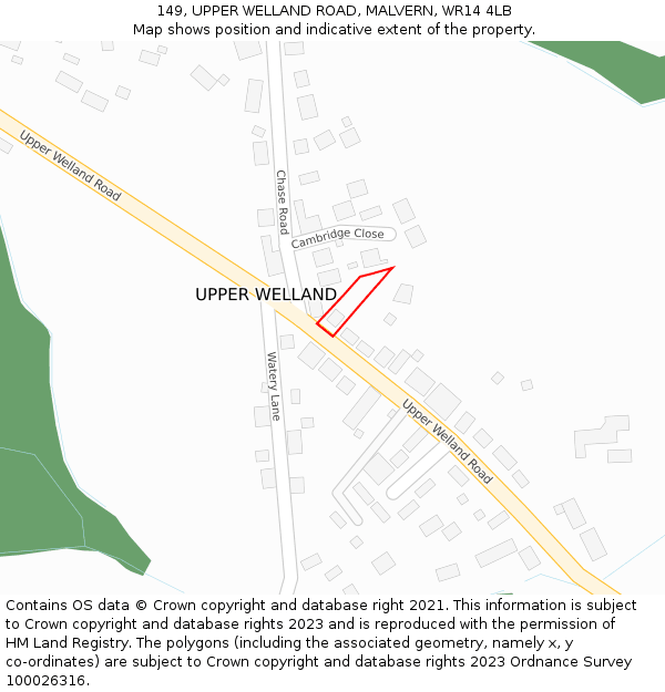 149, UPPER WELLAND ROAD, MALVERN, WR14 4LB: Location map and indicative extent of plot