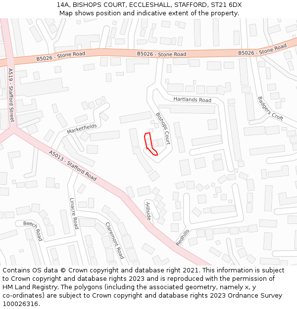 14A, BISHOPS COURT, ECCLESHALL, STAFFORD, ST21 6DX: Location map and indicative extent of plot