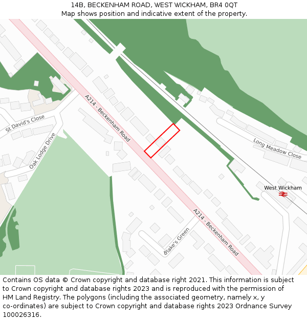 14B, BECKENHAM ROAD, WEST WICKHAM, BR4 0QT: Location map and indicative extent of plot