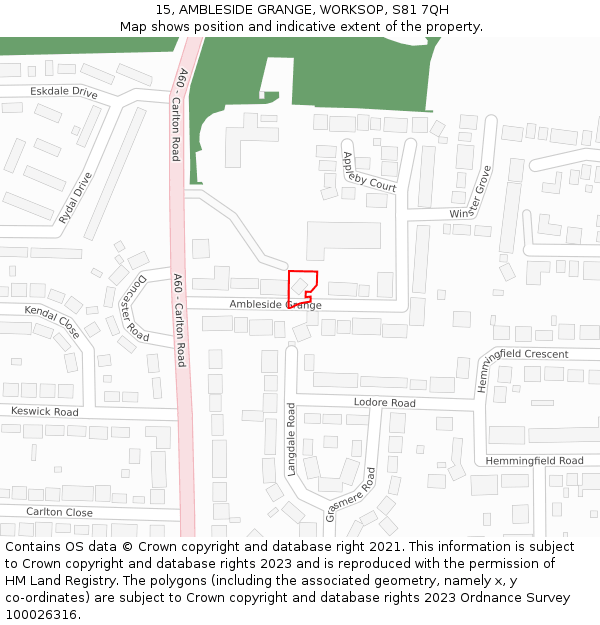 15, AMBLESIDE GRANGE, WORKSOP, S81 7QH: Location map and indicative extent of plot