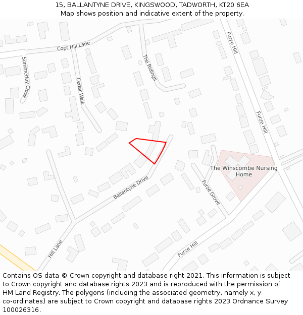 15, BALLANTYNE DRIVE, KINGSWOOD, TADWORTH, KT20 6EA: Location map and indicative extent of plot