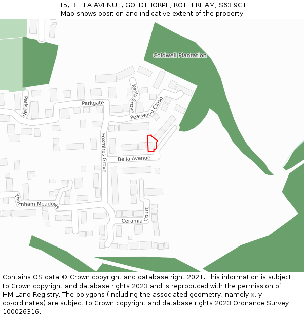 15, BELLA AVENUE, GOLDTHORPE, ROTHERHAM, S63 9GT: Location map and indicative extent of plot