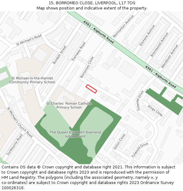 15, BORROMEO CLOSE, LIVERPOOL, L17 7DS: Location map and indicative extent of plot